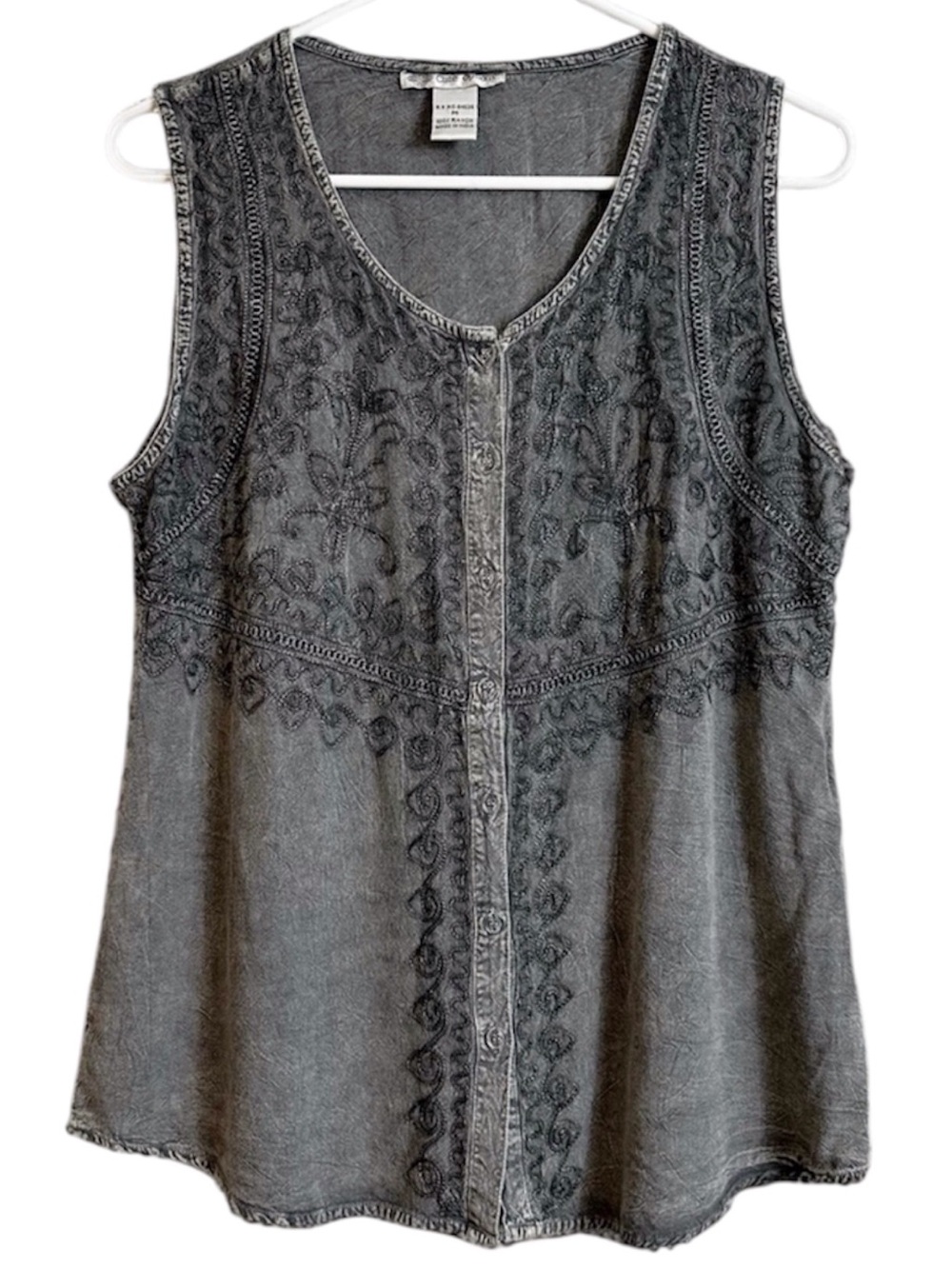 Cute Options Acid Wash Grey Soft Rayon Embroidered Bohemian Tank Top